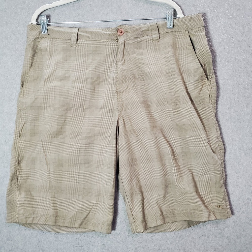 Oneill Men Shorts 36 Beige Plaid Chino Outdoor Golf Skate Pockets READ
